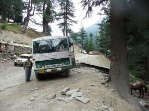Bus stopped for lunch break